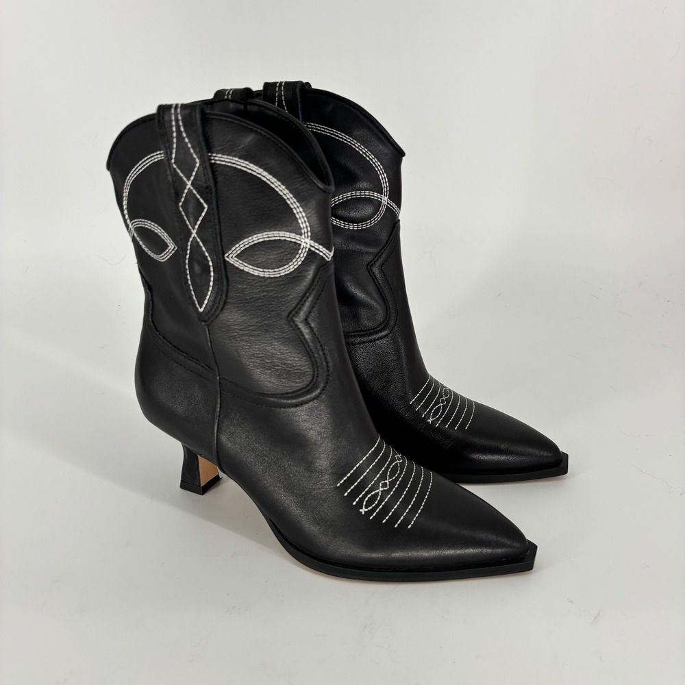 Dolce Vita Angel Western Bootie Black Women Size 6 Pointed Toe Contrast Stitch